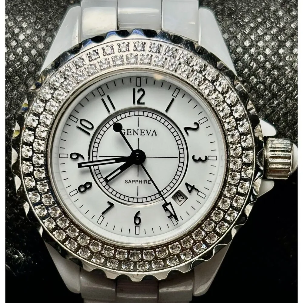 Stunning Geneva Classic White Ceramic-Style Watch